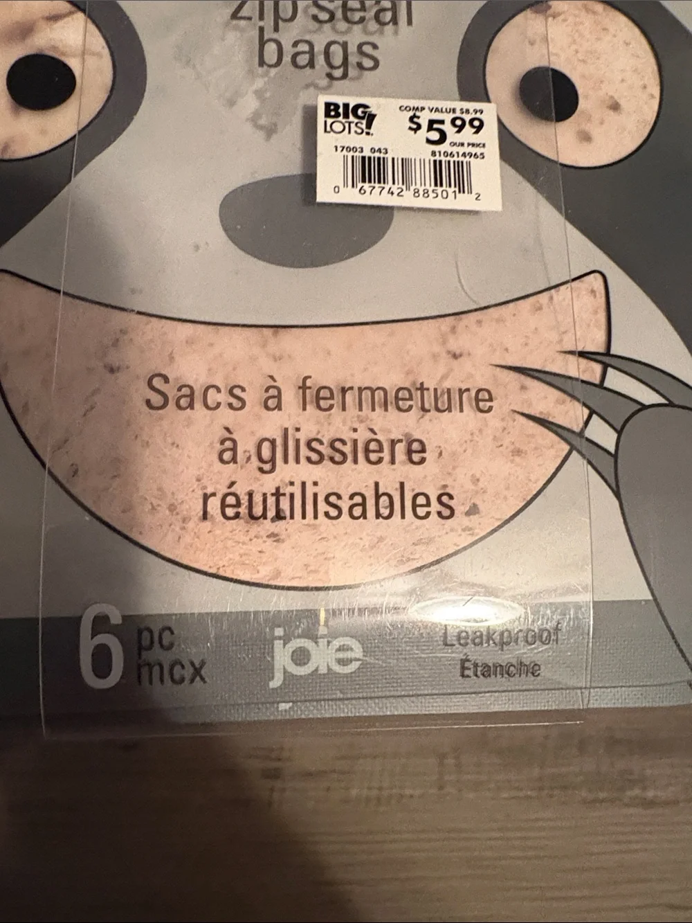 Joie Creatures Reusable Zip Seal Bags with Green and Red Accents 3 packs of 6